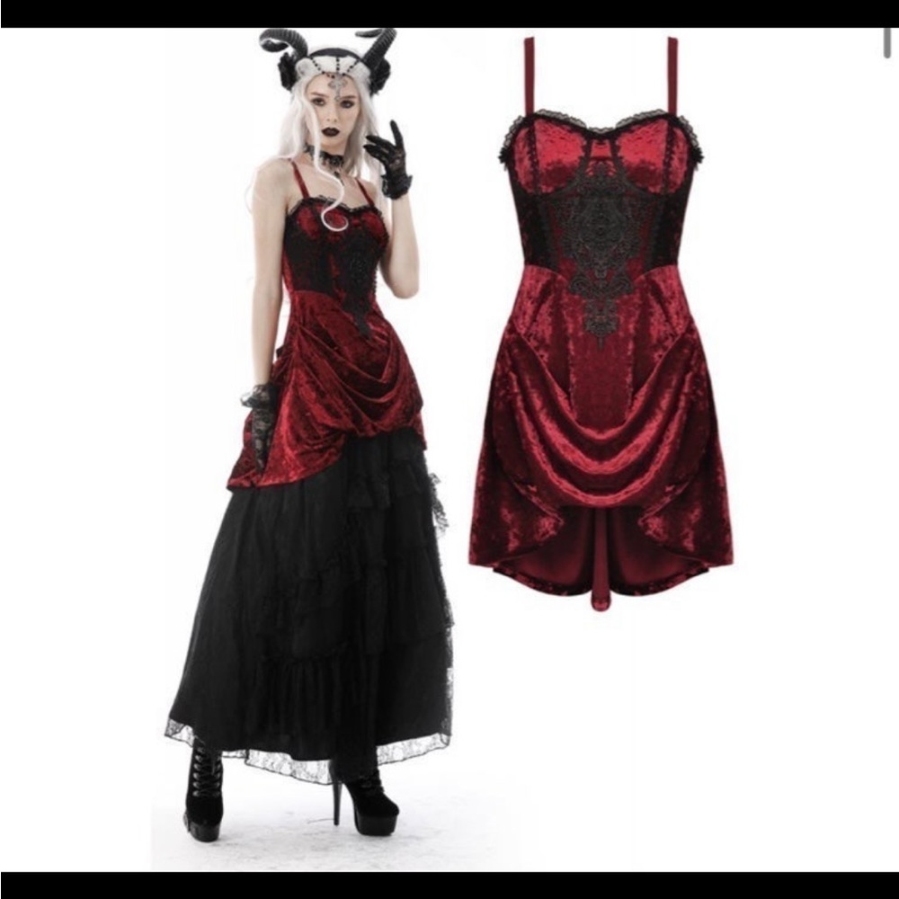 Elegant Red and Black Gothic Dress